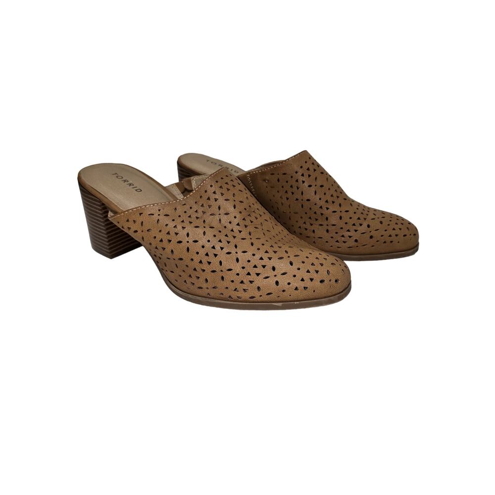 Torrid Women's Cognac Faux Leather Laser Cut Mule Slip On Shoe Size 11.5 Wide